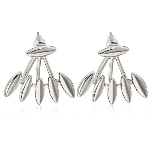 Silver Oblong Studs w/Matching Earring Jackets - Picture 4 of 7